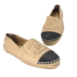 Chanel Embroidered Espadrille 38 Cap Toe Leather Flats CC-0915N-0001